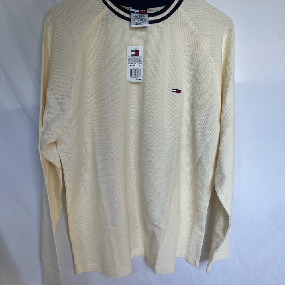 Tommy Hilfiger Cream Crewneck Sweater with Navy Trim